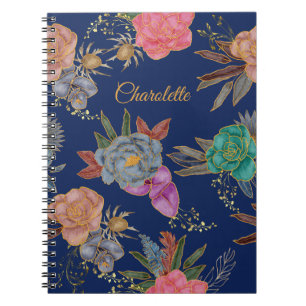 Carnet Élégant Chic Fancy Or Foil Motif Floral Design