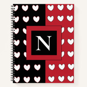 Carnet Élégant Chic Noir Rouge Coeur Blanc Monogramme