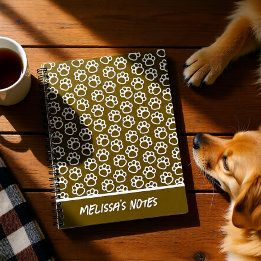 Carnet Elégant Chien pattes brun spirale personnalisée