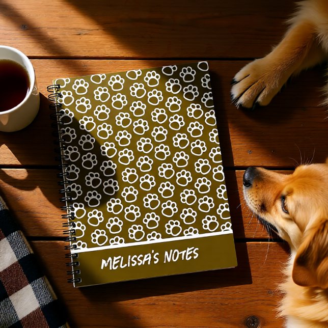 Carnet Elégant Chien pattes brun spirale personnalisée (Elegant Dog paws brown personalized spiral Notebook)
