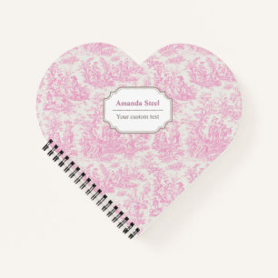 Carnet Élégant coeur rose vintage de toile de jouy