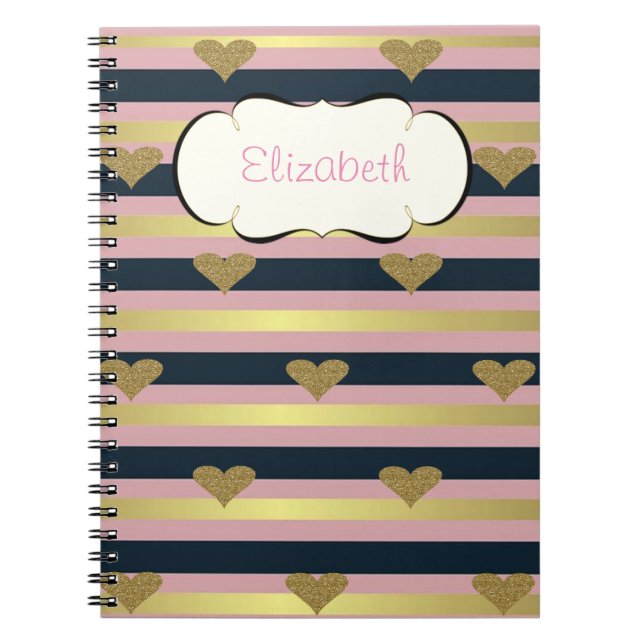Carnet Élégant Coeurs De Glitterie Or Faux Chic Sur Les R (Devant)