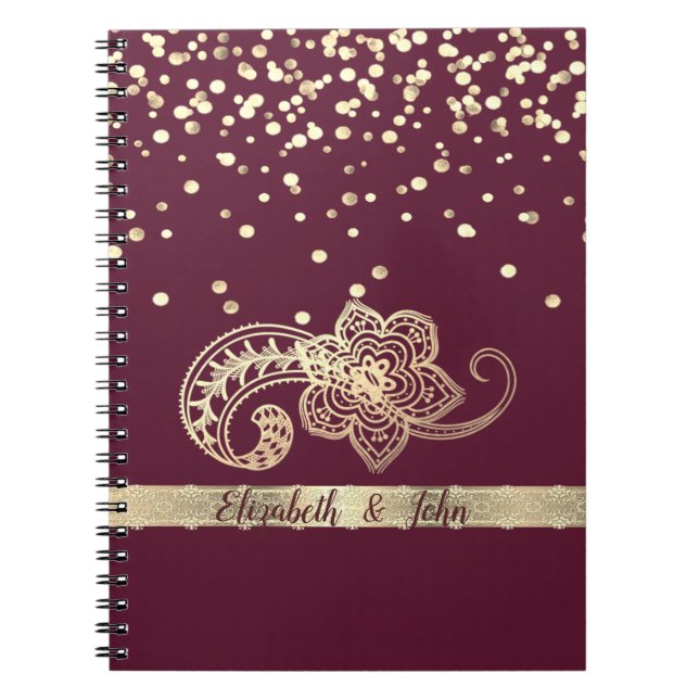 Carnet Élégant, Confetti, Dentelle, Or, Personnalisé Pais (Devant)