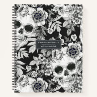 Elégant crâne floral foncé sur noir Personnalisé
