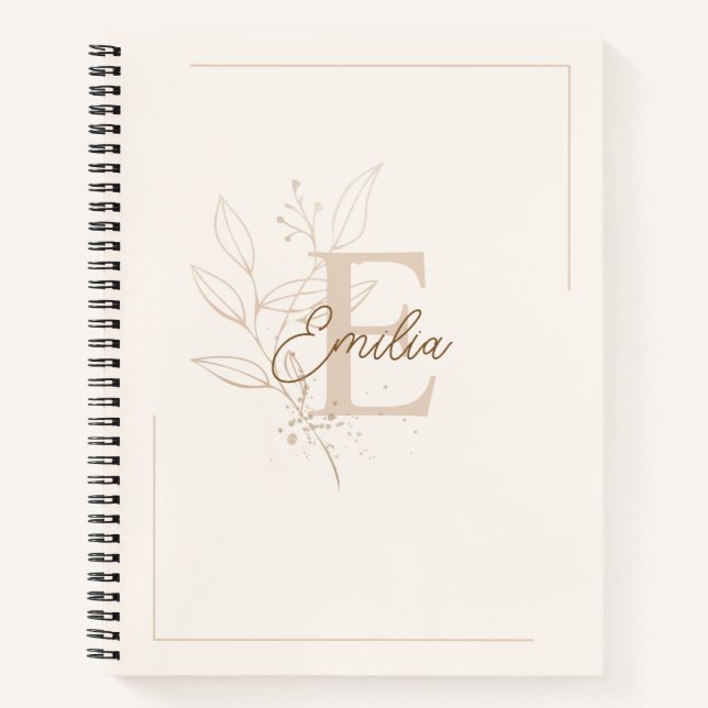 Carnet Élégant Crème Personnalisé Script Monogramme Flora (Devant)