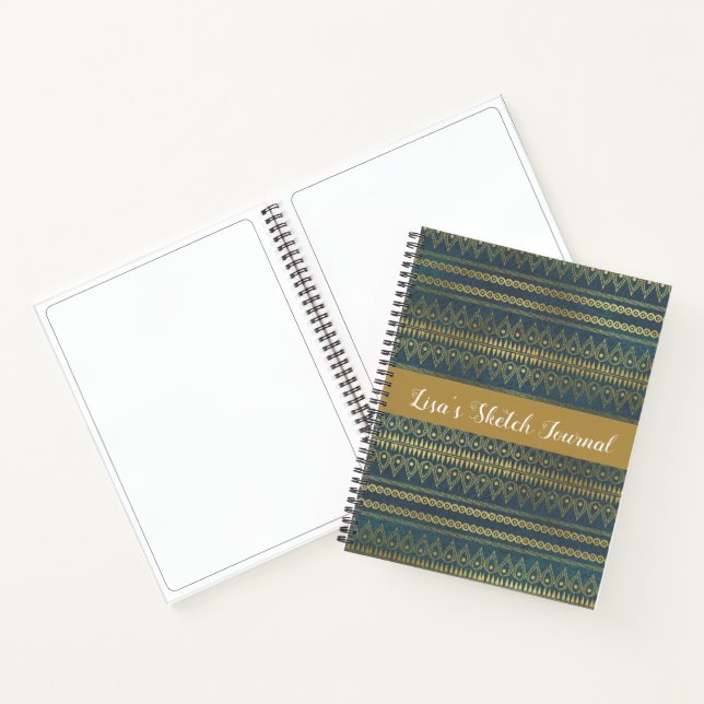 Carnet Elégant croquis Boho Blue et Gold Stripe (Intérieur)