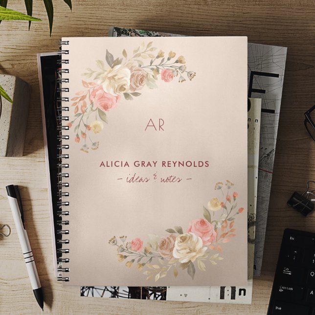 Carnet Élégant Cuivre Or Huile Monogramme Floral (Créateur téléchargé)