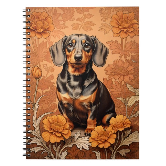 Carnet Elégant Dachshund Et Marigolds (Devant)