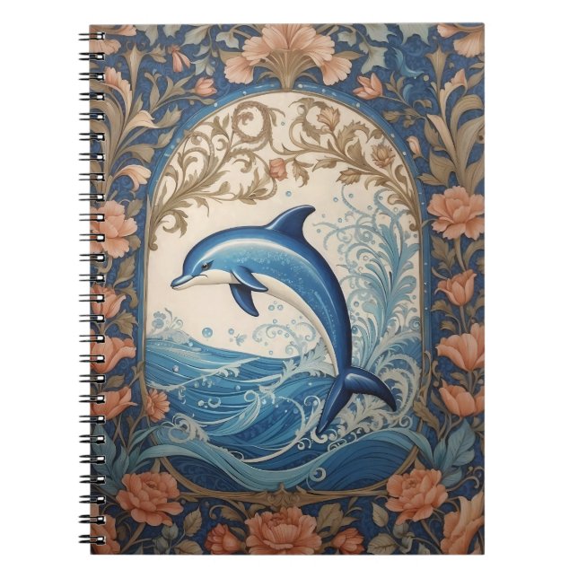 Carnet Élégant dauphin de saut William Morris inspiré (Devant)