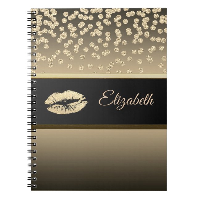 Carnet Élégant Diamants Or-Glittery Lip Personnalisé (Devant)