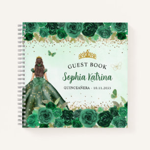 Carnet Élégant Emerald Green Or Floral Quinceañera