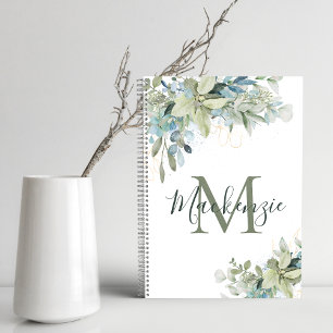 Carnet Élégant Eucalyptus Botanique Monogramme Floral