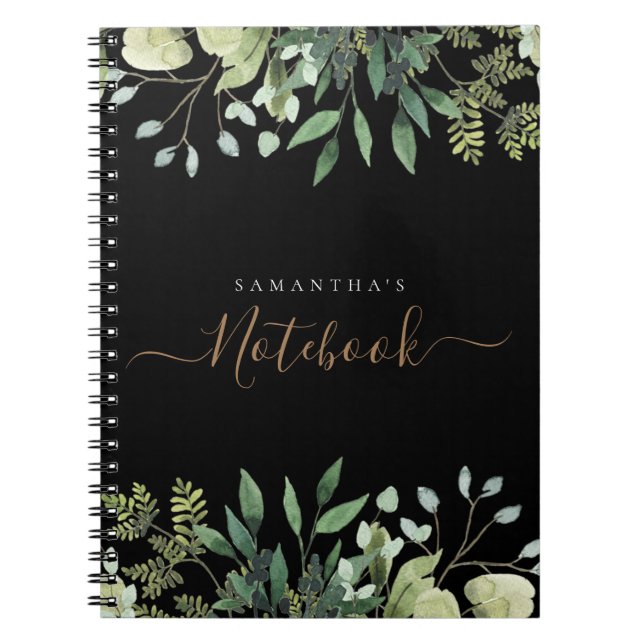Carnet Élégant Eucalyptus Botanique Noir Script (Devant)