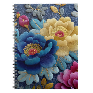 Carnet Élégant Façon Broderie Florale Pivoine Vintage