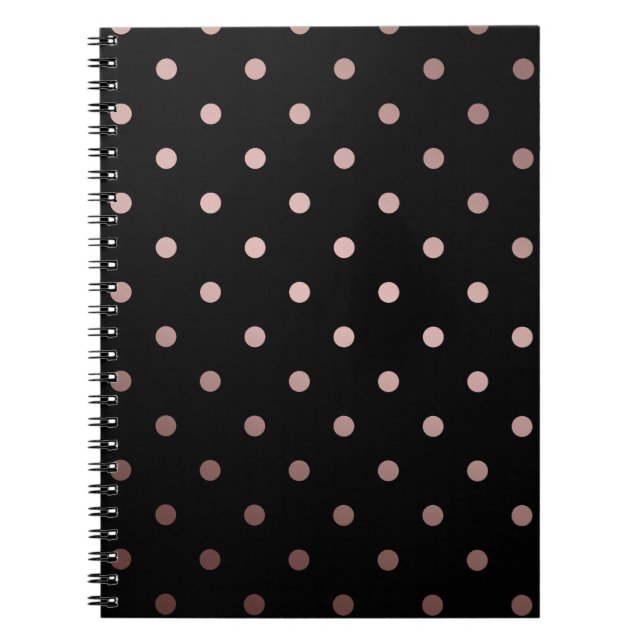 Carnet élégant faux rose or noir pois (Devant)