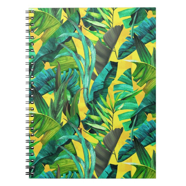 Carnet Élégant feuille vert tropical motif jaune (Devant)
