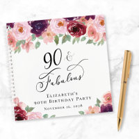 Elégant Floral 90th Birthday Party Guest Book