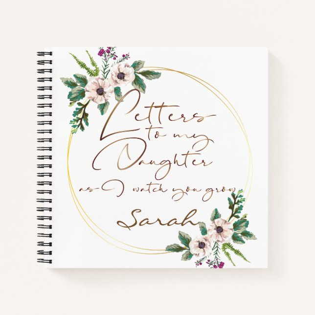 Carnet Élégant Floral chic Lettres à la fille (Devant)