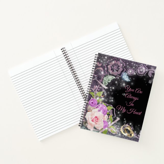 Carnet Élégant Floral De Luxe Noir Ajouter Votre Texte (Intérieur)