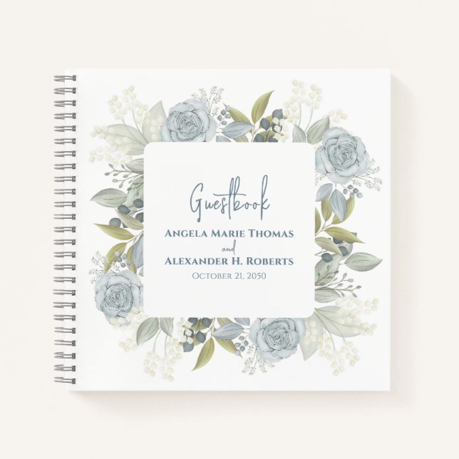 Carnet Elégant Floral Dusty Bleu Classique Rose Verdure (Devant)