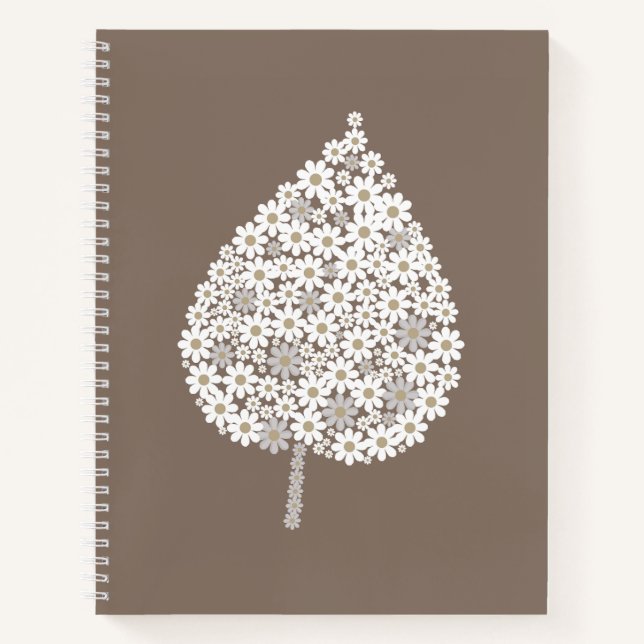 Carnet Elegant Floral Leaf Design – White and Soft Grey  (Devant)