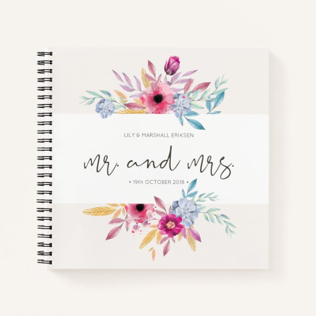 Carnet Elégant Floral Mr & Mrs Mariage Guestbook (Devant)