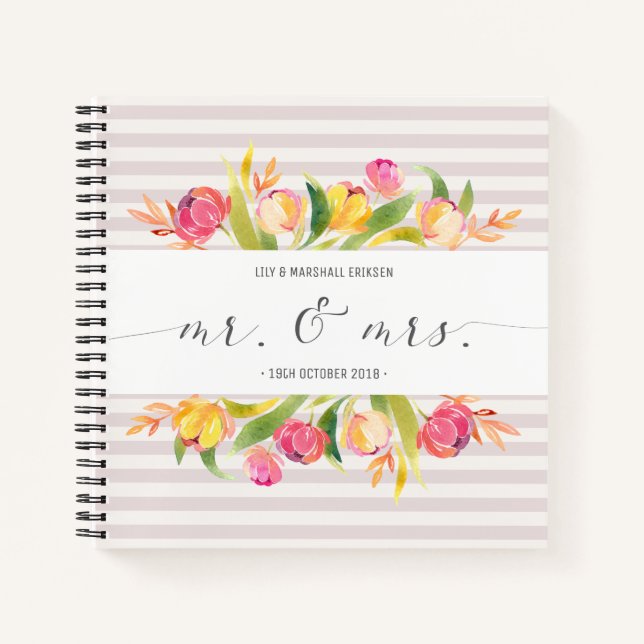 Carnet Elégant Floral Mr & Mrs Mariage Guestbook (Devant)