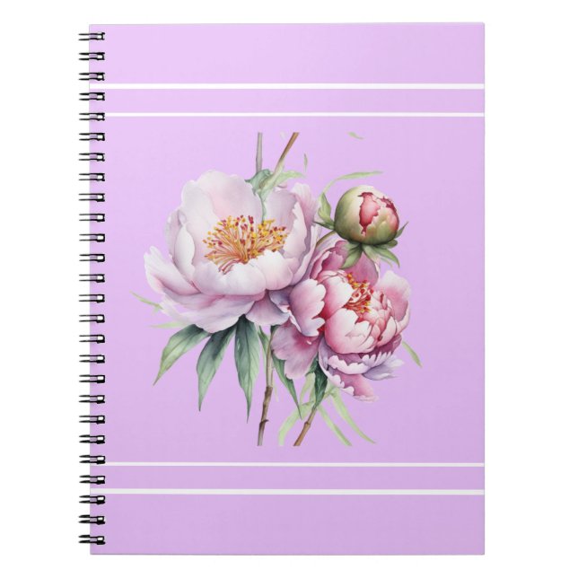 Carnet Elegant Floral Peony Spiral Photo Notebook - Lilac (Devant)