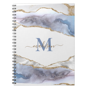 Carnet Élégant Géode Agate Monogrammé Gold Parties scinti