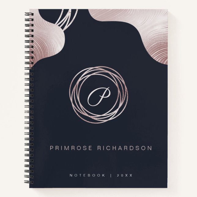 Carnet Elégant Glam Rose Gold Luxury Abstrait Monogramme (Devant)