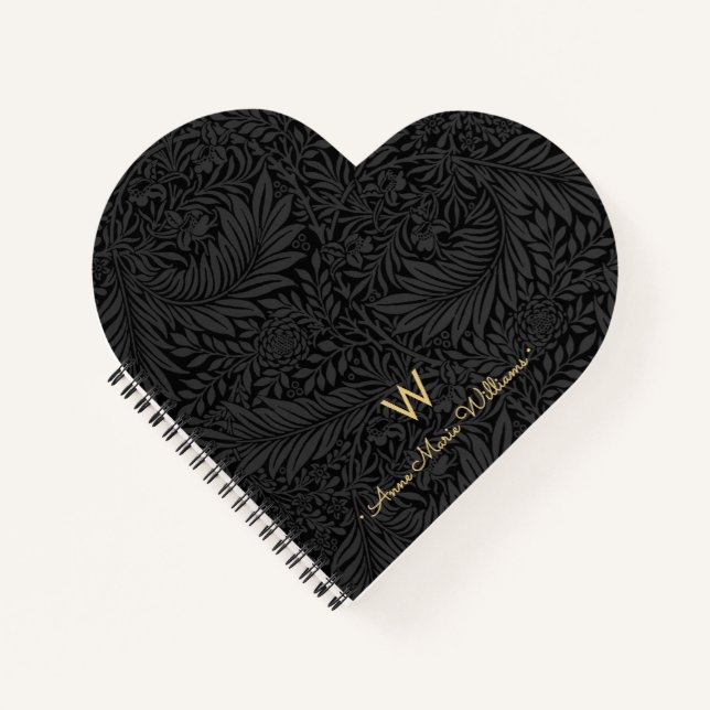 Carnet Elegant Gold Monogram Name Black Floral Pattern (Devant)