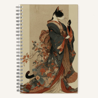 Carnet "Elegant Grace" Japanese Cat in Kimono Art
