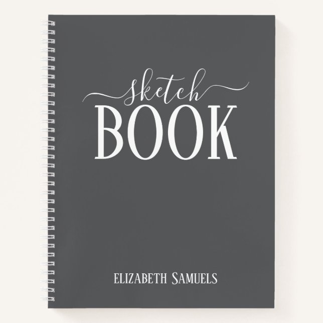 Carnet Elegant Gray Sketch Book with name gift for her (Devant)
