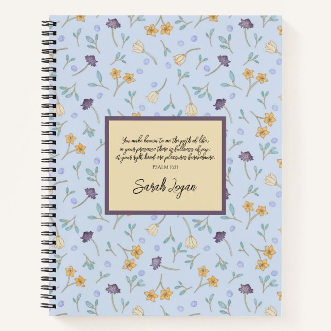 Carnet Élégant jaune et violet Motif Floral (Devant)
