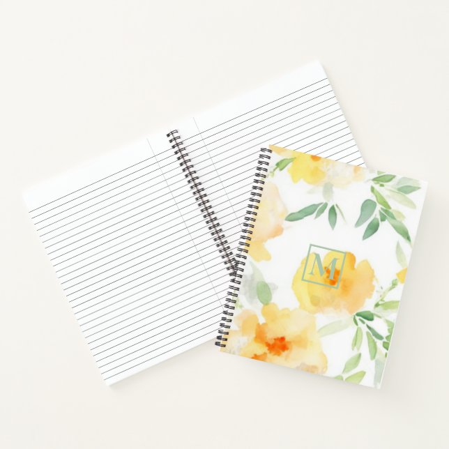 Carnet Elégant jaune pêche orange aquarelle fleurie (Intérieur)