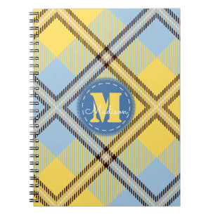 Carnet Élégant Jeans Tartan Bleu Jaune Monogramme Script
