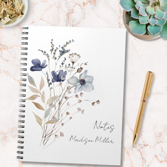 Carnet Elégant Joli Fleur sauvage bleu Bouquet Floral (In situ)
