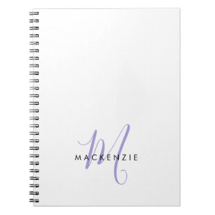 Carnet Élégant Lavande Blanche moderne Monogramme de scri