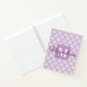 Carnet Elegant Lavender Vintage Damask Monogramme & Nom