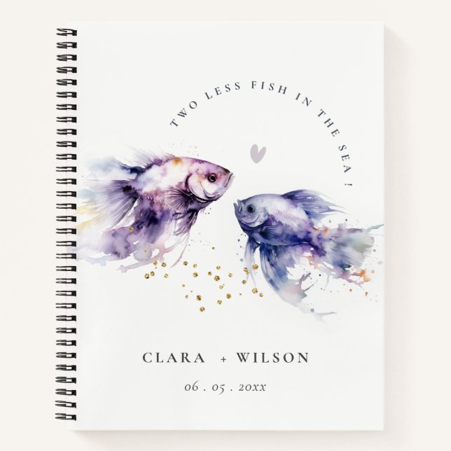 Carnet Elégant Lilac Aquarelle Mariage de poisson côtier (Devant)