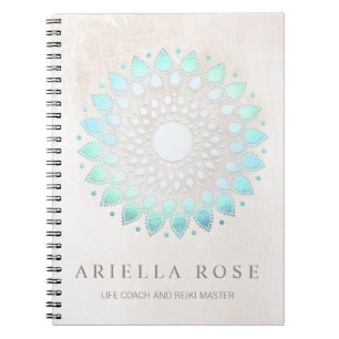 Carnet Elégant Marbre blanc bleu turquoise floral Lotus