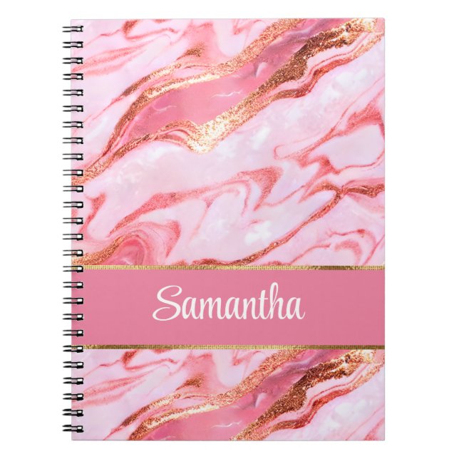 Carnet Elégant marbre rose et or Foil personnalisé (Devant)