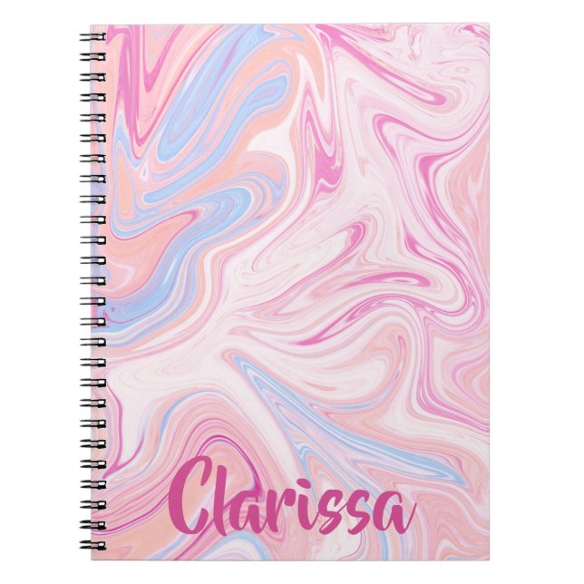 Carnet Elégant marbre rose pastel bleu orange (Devant)