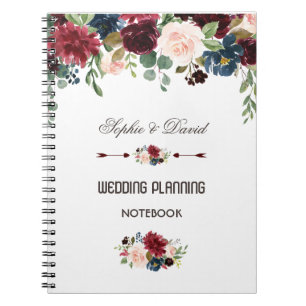 Carnet Elégant Merlot Navy Blue Floral Wedding planner