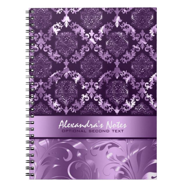 Carnet Elégant Métallic Purple & Lavande Damas & Dentelle (Devant)