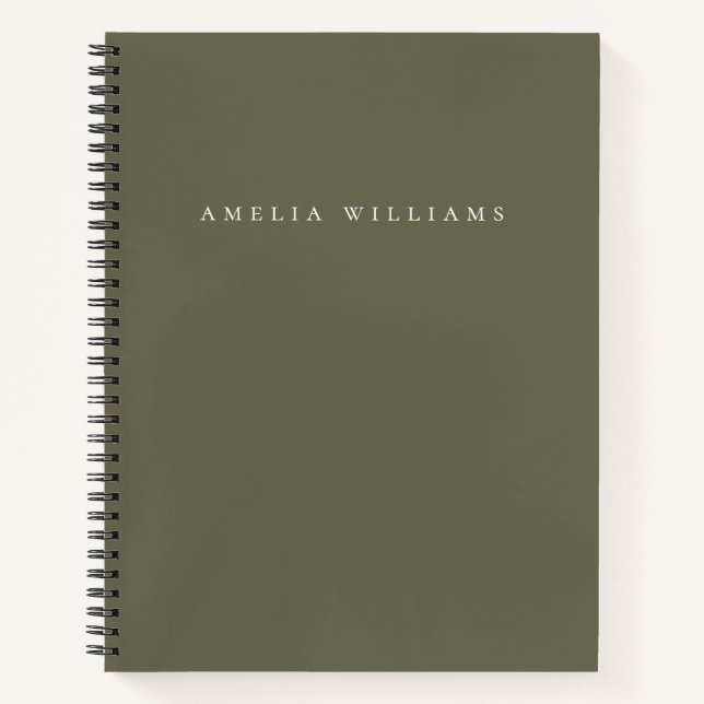 Carnet Elegant Minimalist Olive Green Monogram (Devant)