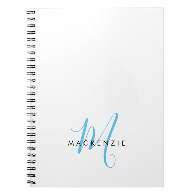 Carnet Élégant Moderne Ciel Blanc Bleu Monogramme Script (Devant)