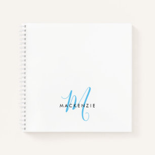 Carnet Élégant Moderne Ciel Blanc Bleu Monogramme Script