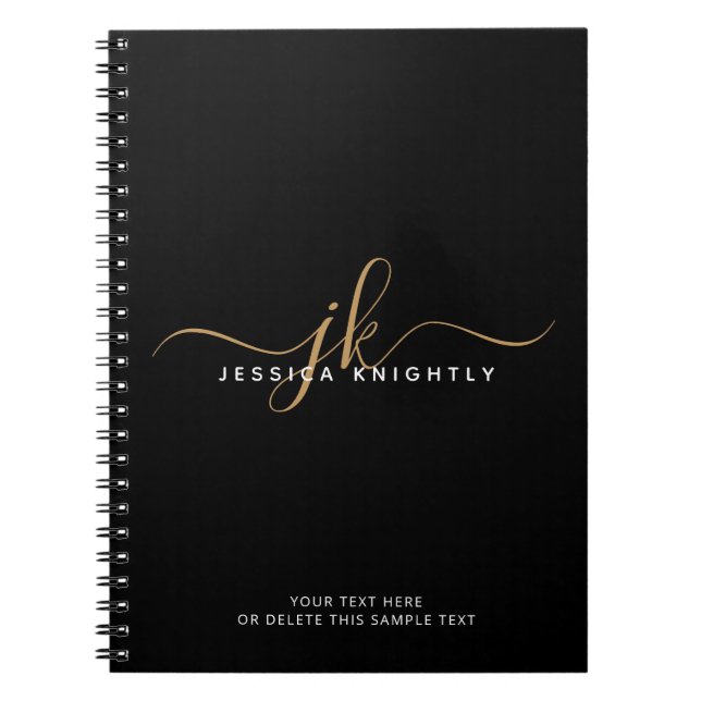 Carnet Élégant moderne Script Monogramme Initiales Black  (Devant)