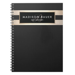 Carnet Élégant Monogam rayé noir et FAUX Gold Foil
